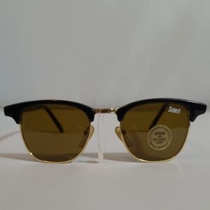 Vintage Black and Gold Sunglasses with Brown Lenses